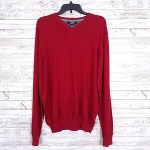Foxcroft Mens Cashmere Blend Sweater L V-Neck Red Long Sleeve 228